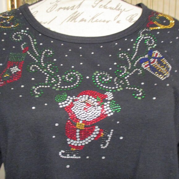 Women's Unmarked Sequined Santa Long Sleeved T-Shirt (Sequined Sleeves) Sz. L - Picture 2 of 7